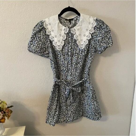 Maje Ity Floral-Print Collar-Detail Cotton Playsuit Mini Dress - Picture 3 of 7